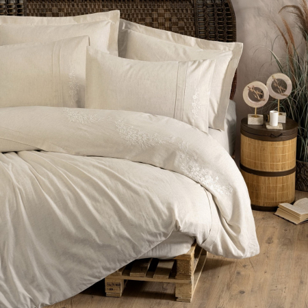 Lenjerii bumbac satin Premium - Lenjerie de pat brodata, 6 piese, bumbac si in, Cotton Box, Forbes