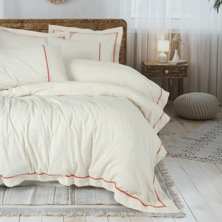 Lenjerii de pat cu broderie - Lenjerie de pat brodata, 6 piese, bumbac si in, Cotton Box, Banded - Orange