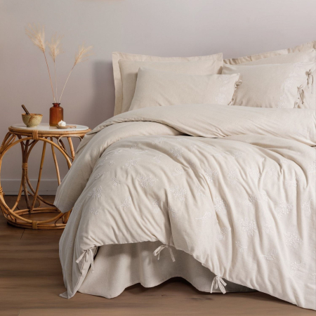 Lenjerii bumbac satin Premium - Lenjerie de pat brodata, 6 piese, bumbac si in, Cotton Box, Esmira