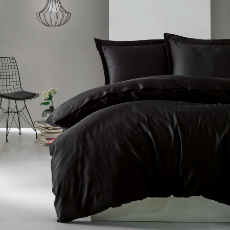 Lenjerii bumbac satin Premium - Lenjerie de pat bumbac satinat premium, bumbac 100%, Cotton Box, Elegant - Black