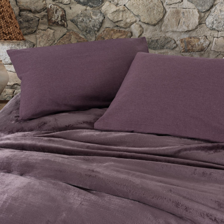 Lenjerie de pat catifea si bumbac 4 piese, Cotton Box, Flossy - Plum [1]