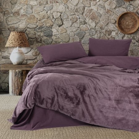 Lenjerii bumbac ranforce - XXL - Lenjerie de pat catifea si bumbac 4 piese, Cotton Box, Flossy - Plum