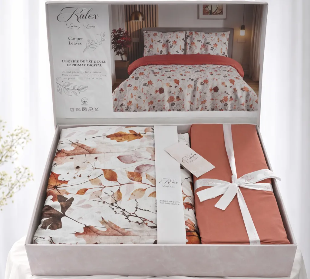 Lenjerie de pat Cotton Pro 100% bumbac - imprimare digitala (Cooper Leaves) - Marime: King size [3]