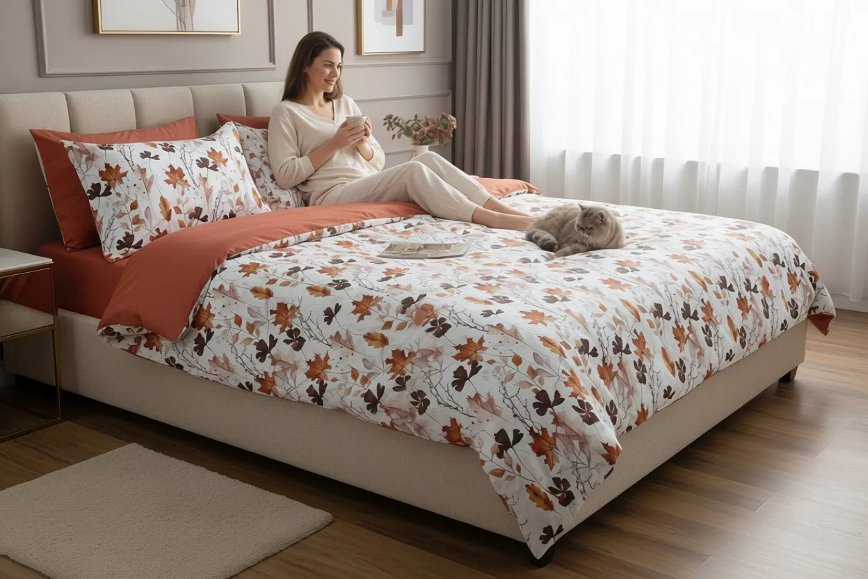 Lenjerie de pat Cotton Pro 100% bumbac - imprimare digitala (Cooper Leaves) - Marime: King size [1]