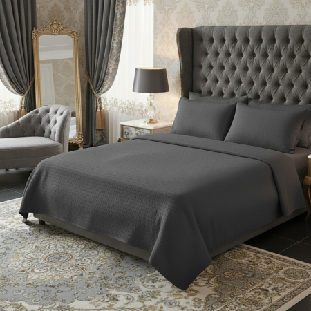 Pucioasa - Lenjerie de pat creponata uni 100% BUMBAC - GRI INCHIS - O persoana