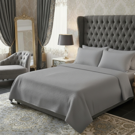 Pucioasa - Lenjerie de pat creponata uni 100% BUMBAC - GRI - O persoana