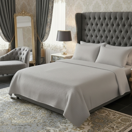 Pucioasa - Lenjerie de pat creponata uni 100% BUMBAC - GRI PAL - King size