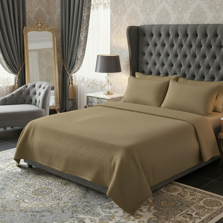 Lenjerii de pat - Lenjerie de pat creponata uni 100% BUMBAC - SAND - Marime:: O persoana
