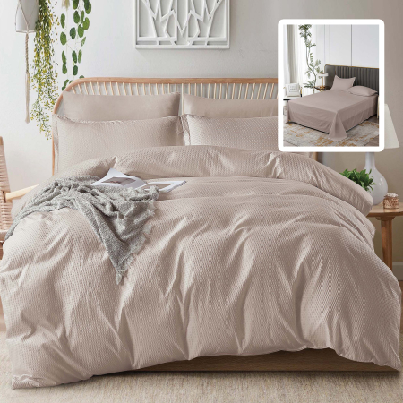 Pucioasa - LENJERIE DE PAT CREPONATa UNI 6 PIESE CU CEARSAF (CAPPUCINO)