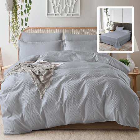 Pucioasa - LENJERIE DE PAT CREPONATa UNI 6 PIESE CU CEARSAF (GRI)