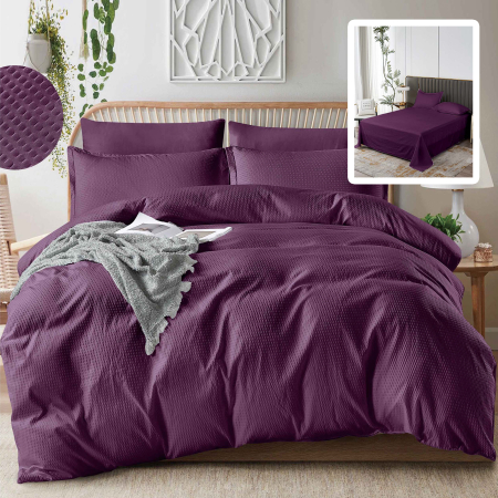 Pucioasa - LENJERIE DE PAT CREPONATa UNI 6 PIESE CU CEARSAF (MOV)