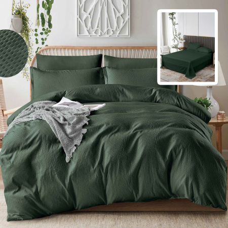 Pucioasa - LENJERIE DE PAT CREPONATa UNI 6 PIESE CU CEARSAF (VERDE)