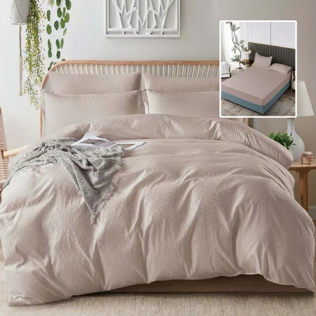 Pucioasa - LENJERIE DE PAT CREPONATa UNI 6 PIESE CU HUSa (CAPPUCINO)