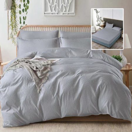 Pucioasa - LENJERIE DE PAT CREPONATa UNI 6 PIESE CU HUSa (GRI)