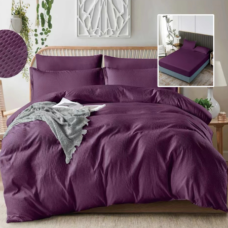 Pucioasa - LENJERIE DE PAT CREPONATa UNI 6 PIESE CU HUSa (MOV)