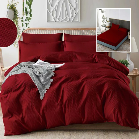 Pucioasa - LENJERIE DE PAT CREPONATa UNI 6 PIESE CU HUSa (ROSU)