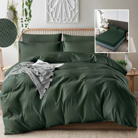 Pucioasa - LENJERIE DE PAT CREPONATa UNI 6 PIESE CU HUSa (VERDE)