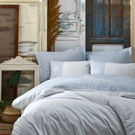 Lenjerie de pat cu broderie, 6 piese, bumbac 100%, Cotton Box, Adel - Blue [0]