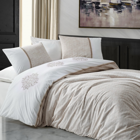 Lenjerie de pat cu broderie, 6 piese, bumbac 100%, Cotton Box, Carel - Brown [0]