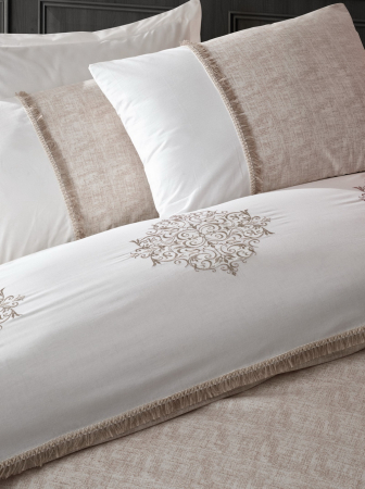 Lenjerie de pat cu broderie, 6 piese, bumbac 100%, Cotton Box, Carel - Brown [1]