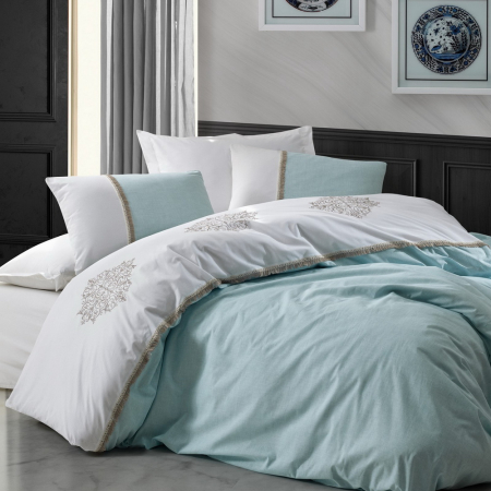 Lenjerie de pat cu broderie, 6 piese, bumbac 100%, Cotton Box, Carel - Mint [0]