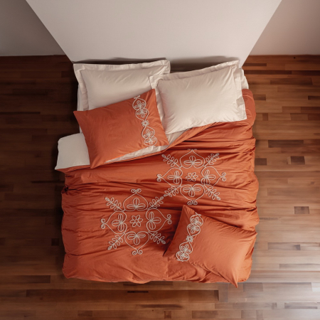 Lenjerii de pat cu broderie - Lenjerie de pat cu broderie, 6 piese, bumbac 100%, Cotton Box, Tiva - Beige