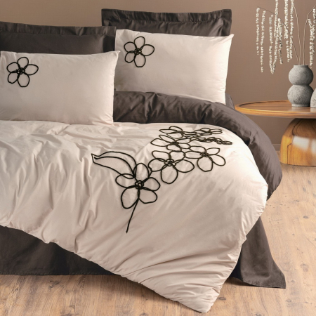 Lenjerii bumbac ranforce - XXL - Lenjerie de pat cu broderie, 6 piese, bumbac 100%, Cotton Box, Panos - Brown