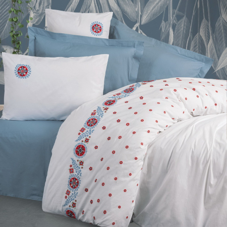 Lenjerii bumbac ranforce - XXL - Lenjerie de pat cu broderie, 6 piese, bumbac 100%, Cotton Box, Mabel - Blue