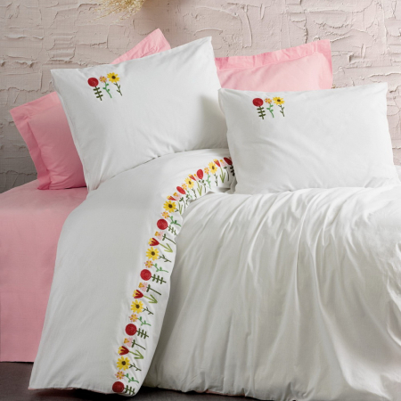 Lenjerie de pat cu broderie, 6 piese, bumbac 100%, Cotton Box, Mina - Pink [0]
