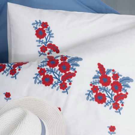 Lenjerie de pat cu broderie, 6 piese, bumbac 100%, Cotton Box, Nessa - Blue [1]