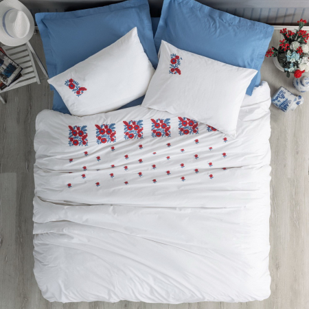 Lenjerii bumbac ranforce - XXL - Lenjerie de pat cu broderie, 6 piese, bumbac 100%, Cotton Box, Nessa - Blue