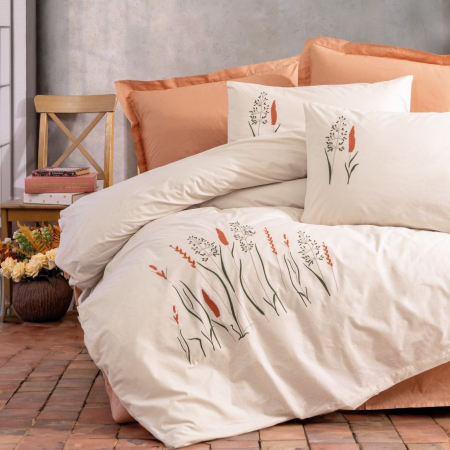 Lenjerie de pat cu broderie, 6 piese, bumbac 100%, Cotton Box, Maia - Caramel [0]