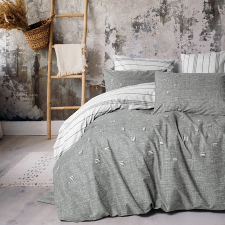 Lenjerii bumbac ranforce - XXL - Lenjerie de pat cu broderie, 6 piese, bumbac 100%, Cotton Box, Patara - Grey