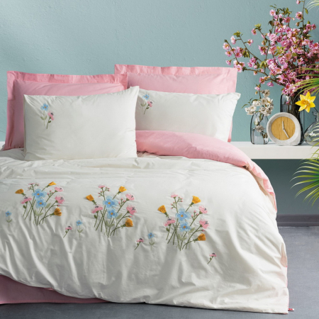 Lenjerii bumbac ranforce - XXL - Lenjerie de pat cu broderie, 6 piese, bumbac 100%, Cotton Box, Delbin - Pink