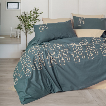 Lenjerii bumbac ranforce - XXL - Lenjerie de pat cu broderie, 6 piese, bumbac 100%, Cotton Box, Kerja - Beige