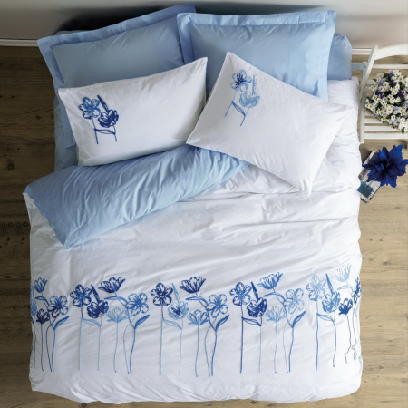 Lenjerie de pat cu broderie, 6 piese, bumbac 100%, Cotton Box, Onella - Blue [0]