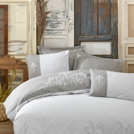 Lenjerie de pat cu broderie, 6 piese, bumbac 100%, Cotton Box, Adel - Grey [0]