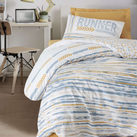 Lenjerii de pat Copii - Lenjerie de pat cu elastic, o persoana, bumbac 100%, Cotton Box, Dashon - Yellow