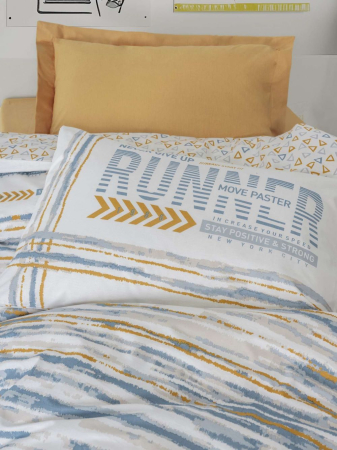 Lenjerie de pat cu elastic, o persoana, bumbac 100%, Cotton Box, Dashon - Yellow [1]