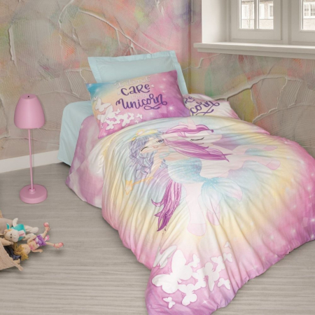 Lenjerii de pat Copii - Lenjerie de pat cu elastic, o persoana, bumbac 100%, Cotton Box, Sirena - Mint v2