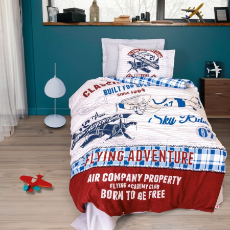 Lenjerii de pat Copii - Lenjerie de pat cu elastic, o persoana, bumbac 100%, Cotton Box, Flying v2 - Grey