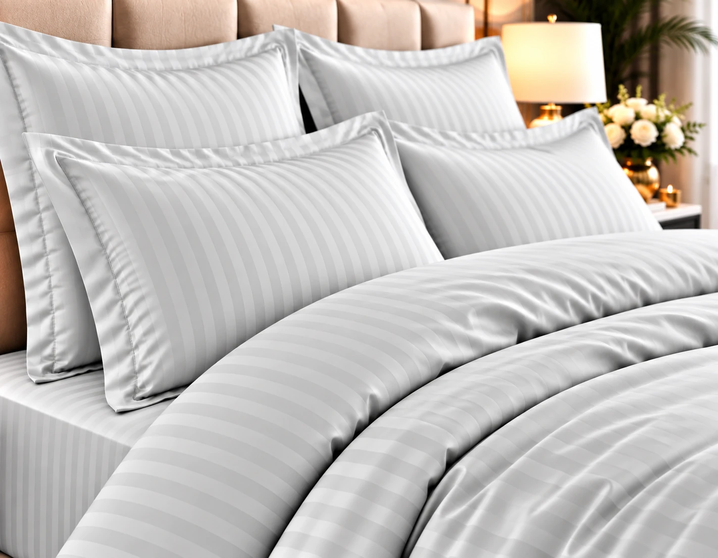 Lenjerie de pat Damasc HORECA - GRI DESCHIS - dunga 1cm - Marime: king size [2]