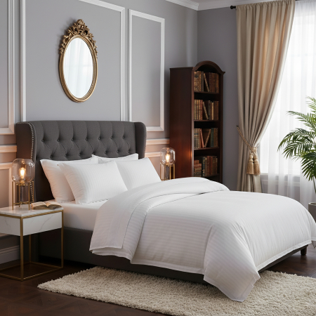 Pucioasa - Lenjerie de pat damasc HORECA (GROS) - ALB - o persoana cu husa