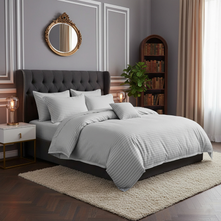 Pucioasa - Lenjerie de pat damasc HORECA (GROS) - GRI DESCHIS - king size cu husa