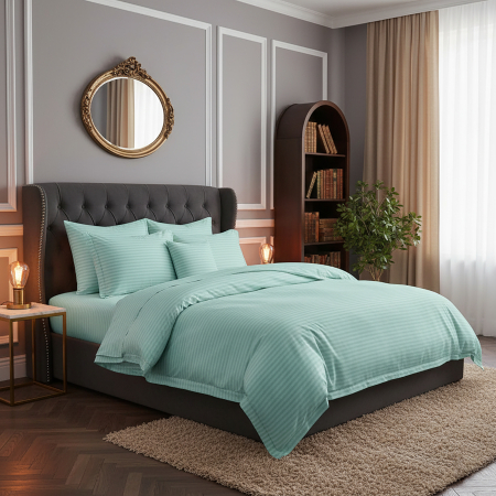 Pucioasa - Lenjerie de pat damasc HORECA (GROS) - MINT - o persoana cu husa