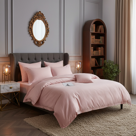 Pucioasa - Lenjerie de pat damasc HORECA (GROS) - ROZ PUDRA - king size