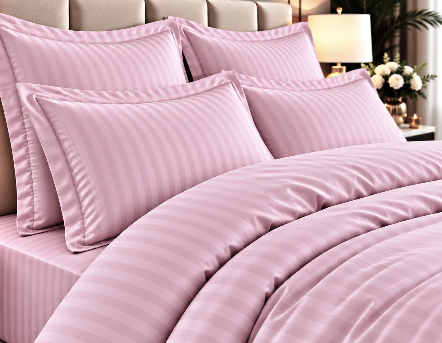 Lenjerie de pat Damasc HORECA - ROZ - dunga 1cm - Marime: king size [2]