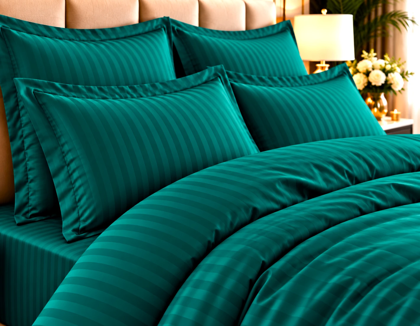 Lenjerie de pat Damasc HORECA - VERDE PETROL - dunga 1cm - Marime: king size [2]