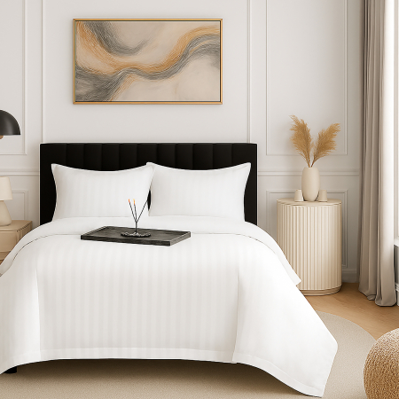 Lenjerii de pat - Lenjerie pat damasc policoton XXL - SUPER PRET (ALB)