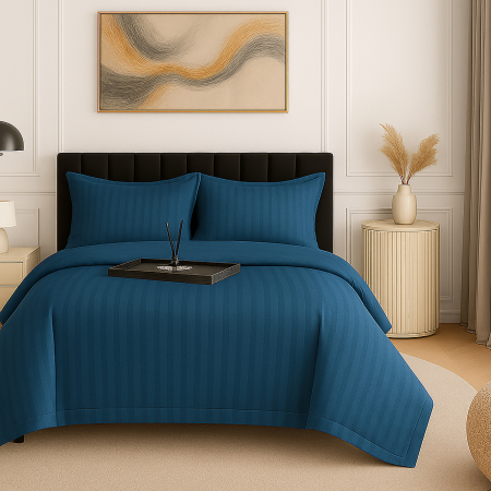 Pucioasa - Lenjerie de pat damasc policoton XXL (ALBASTRU-PETROL)